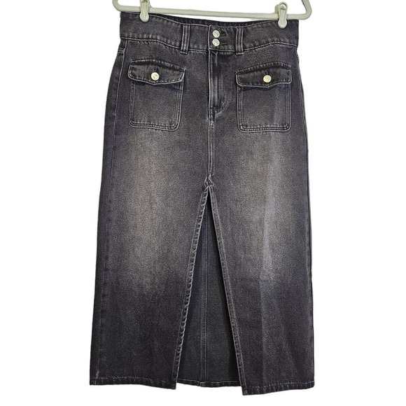 NEW no tags We the Free People 27 Faded Black Maxi Denim Skirt Front Slit - Picture 1 of 5